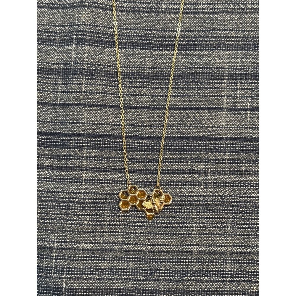 Gold Toned Honeycomb Honey Bee Necklace 10" 12"